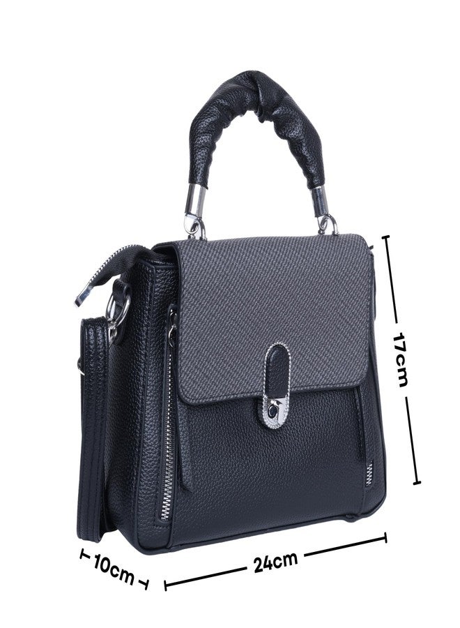 SANTORINI Amélie Womens satchel bag | Small Handbag with Detachable Sling, Top Handle & Spacious Compartment. (Black) - Image 2